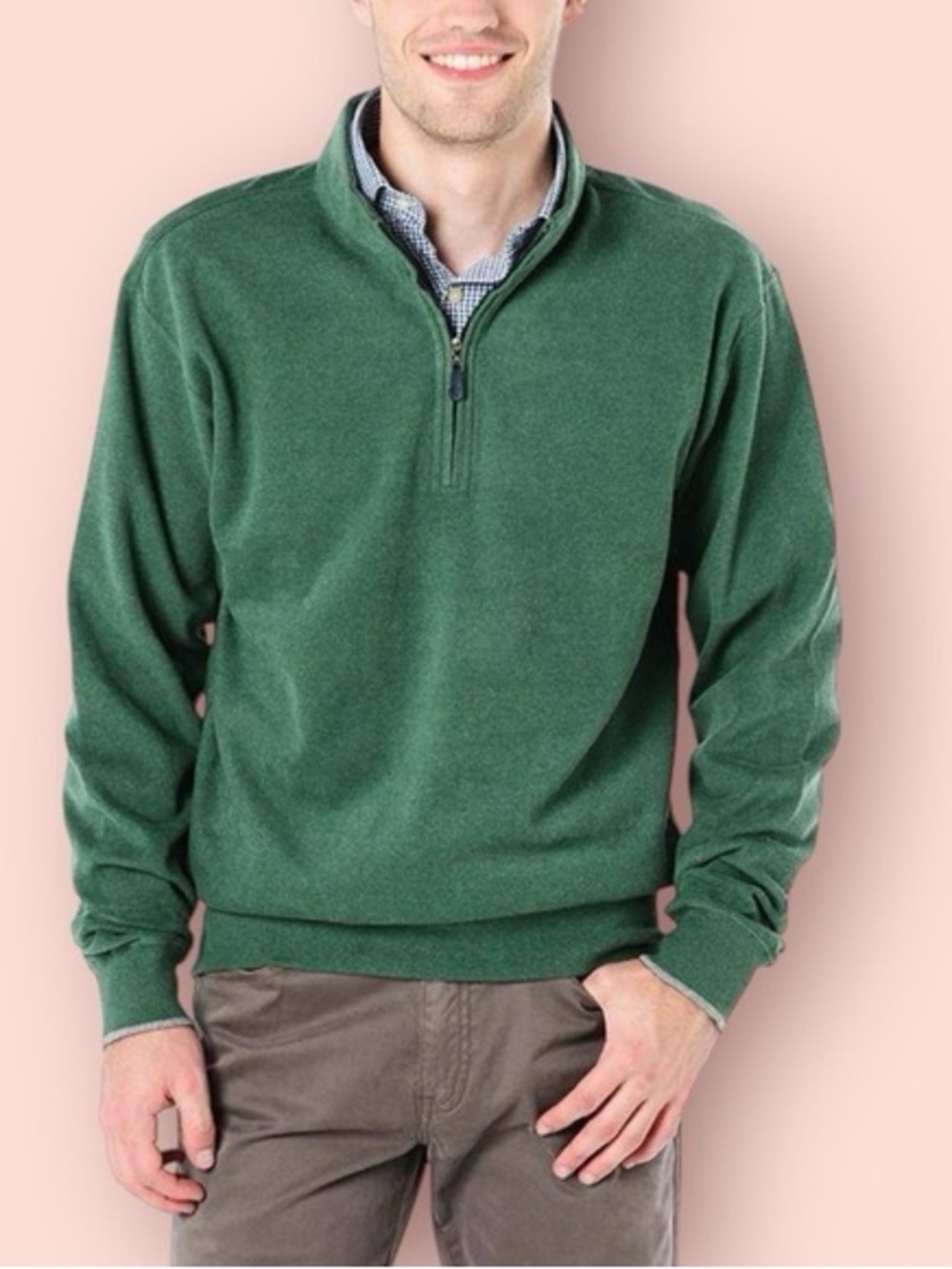 Peter Millar Sweater Mens XL Green 1/4 Zip Pullover Mock Neck Golf